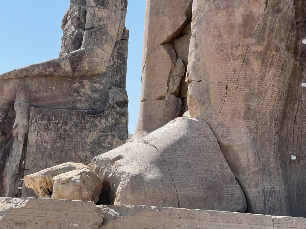 Ancient Greek and Roman inscriptions carved by travellers on the Colossi of Memnon in Luxor