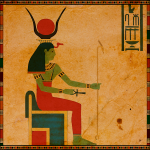 Nunet, ancient Egyptian goddess of the primordial waters, seated with solar headdress and ankh