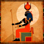 Nut, ancient Egyptian goddess of the sky, depicted seated with solar headdress and ankh