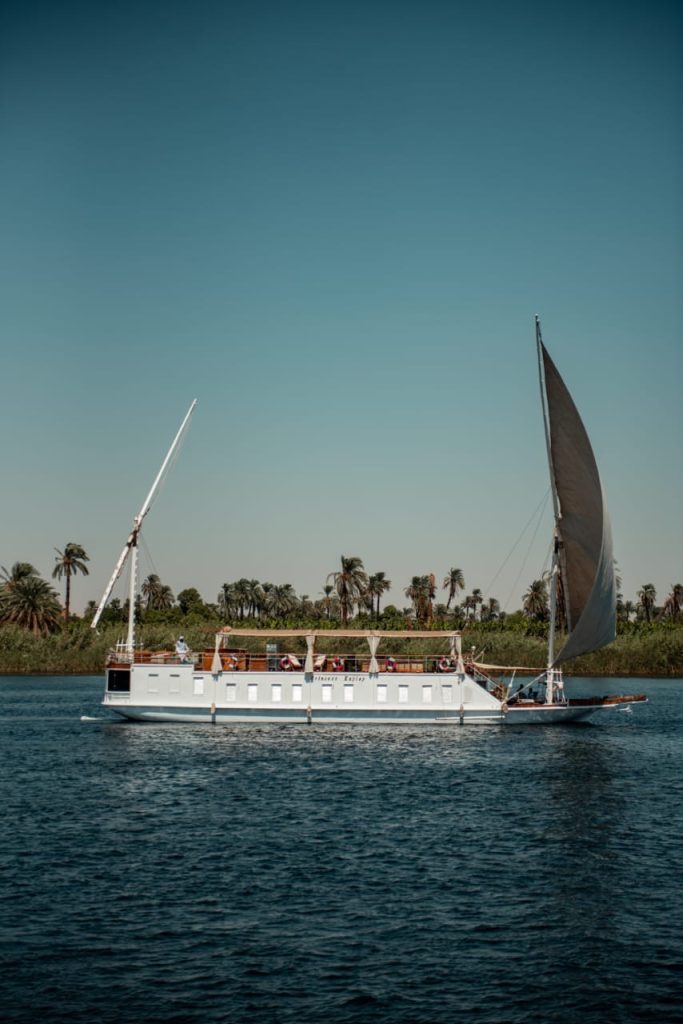 Princess Kelly dahabiya sailing on the Nile during Serket tour in Egypt