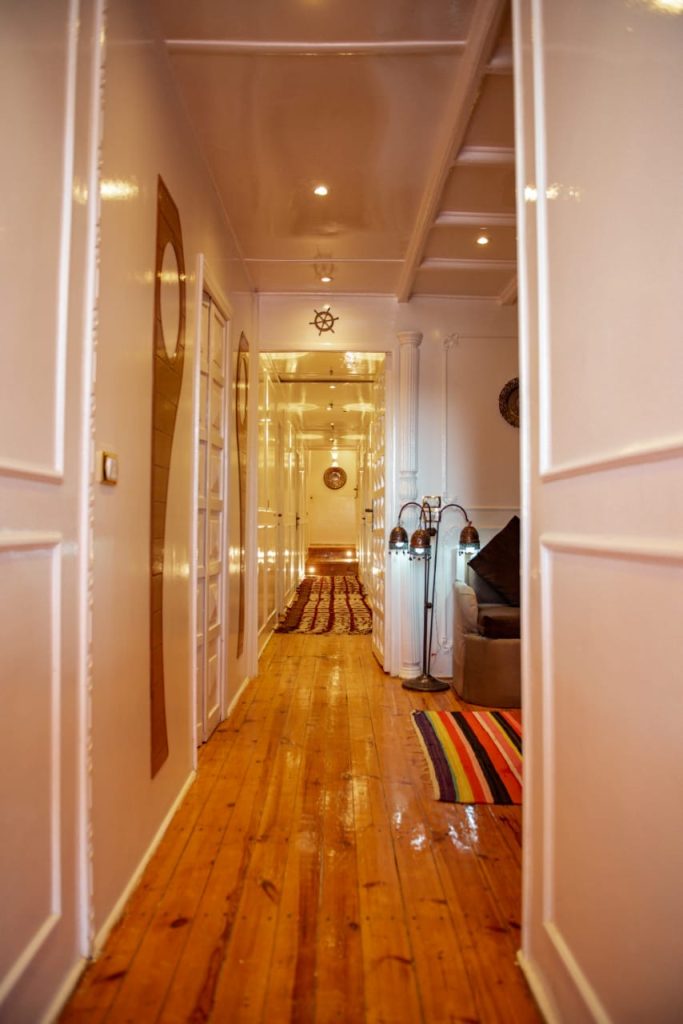 Interior corridor of Princess Kelly dahabiya during Serket tour in Egypt