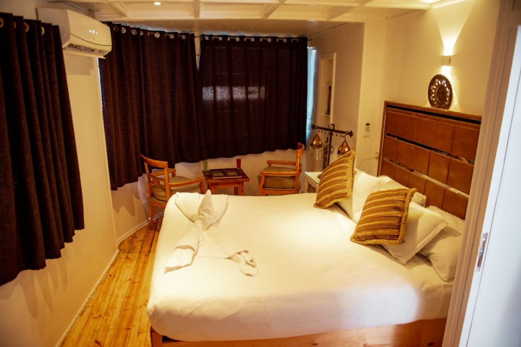 Double cabin on Princess Kelly dahabiya during Serket tour in Egypt